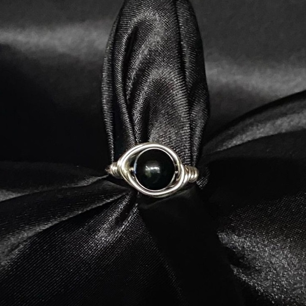 Black onyx wire wrapped ring